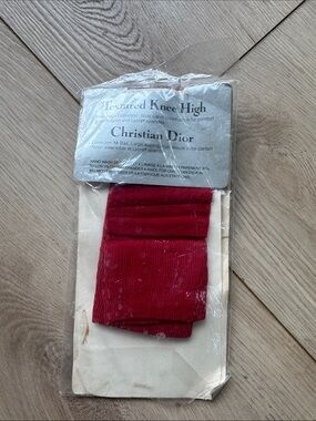 Christian Dior Textured Knee High Socks - Deep Red NWT sz 8.5-11 womens